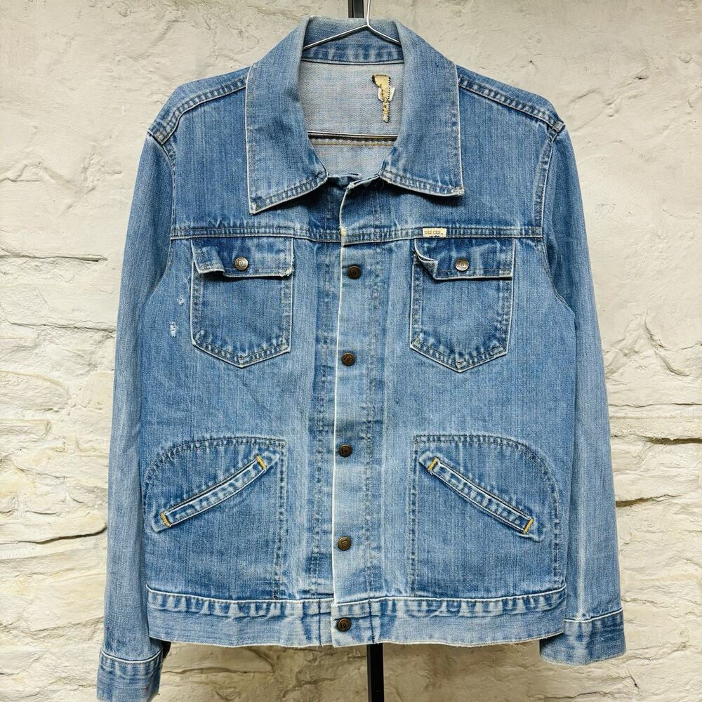Vintage 70s 80s Dee Cee Denim Snap Front Western Jean Jacket Size 42 Distressed